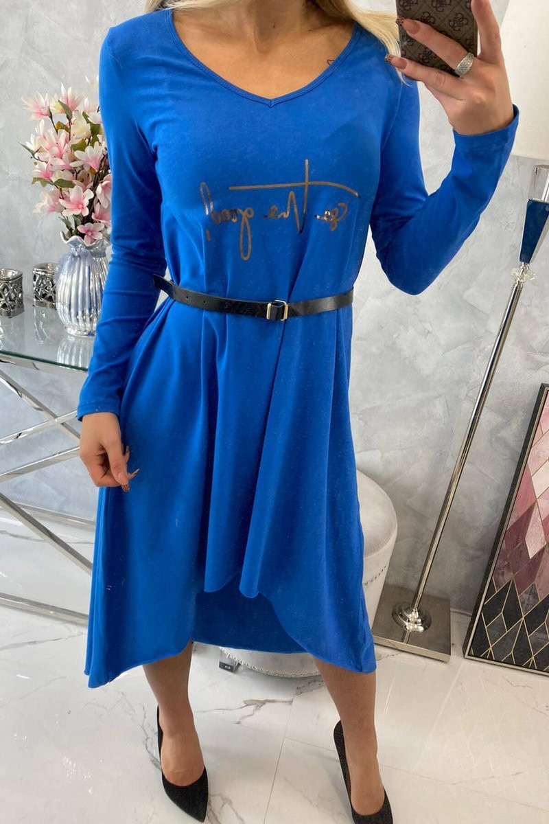 Šaty s ozdobným páskem a nápisem cornflower blue UNI