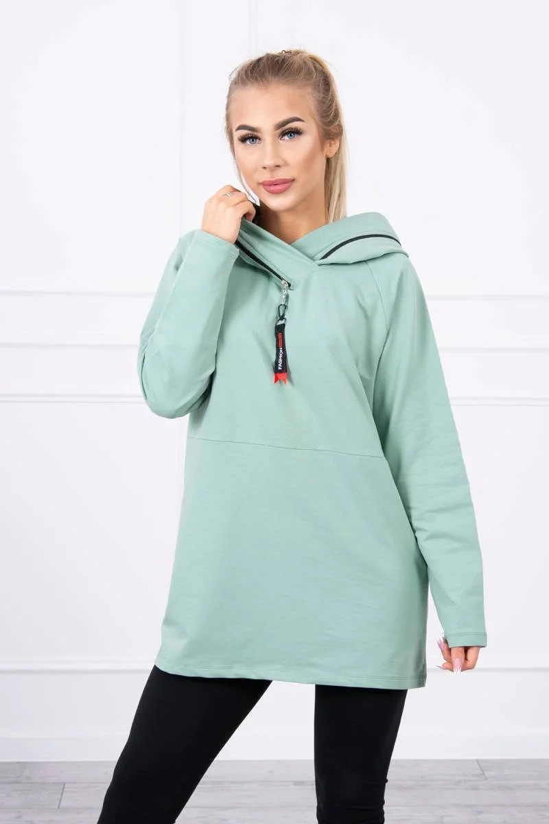 Tmavě mátová tunika na zip s kapucí Oversize UNI (obrázek 7)