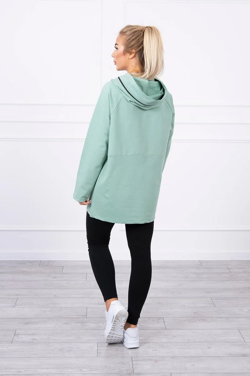 Tmavě mátová tunika na zip s kapucí Oversize UNI (obrázek 4)