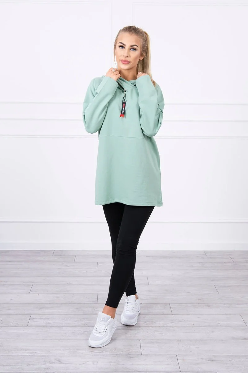 Tmavě mátová tunika na zip s kapucí Oversize UNI (obrázek 5)