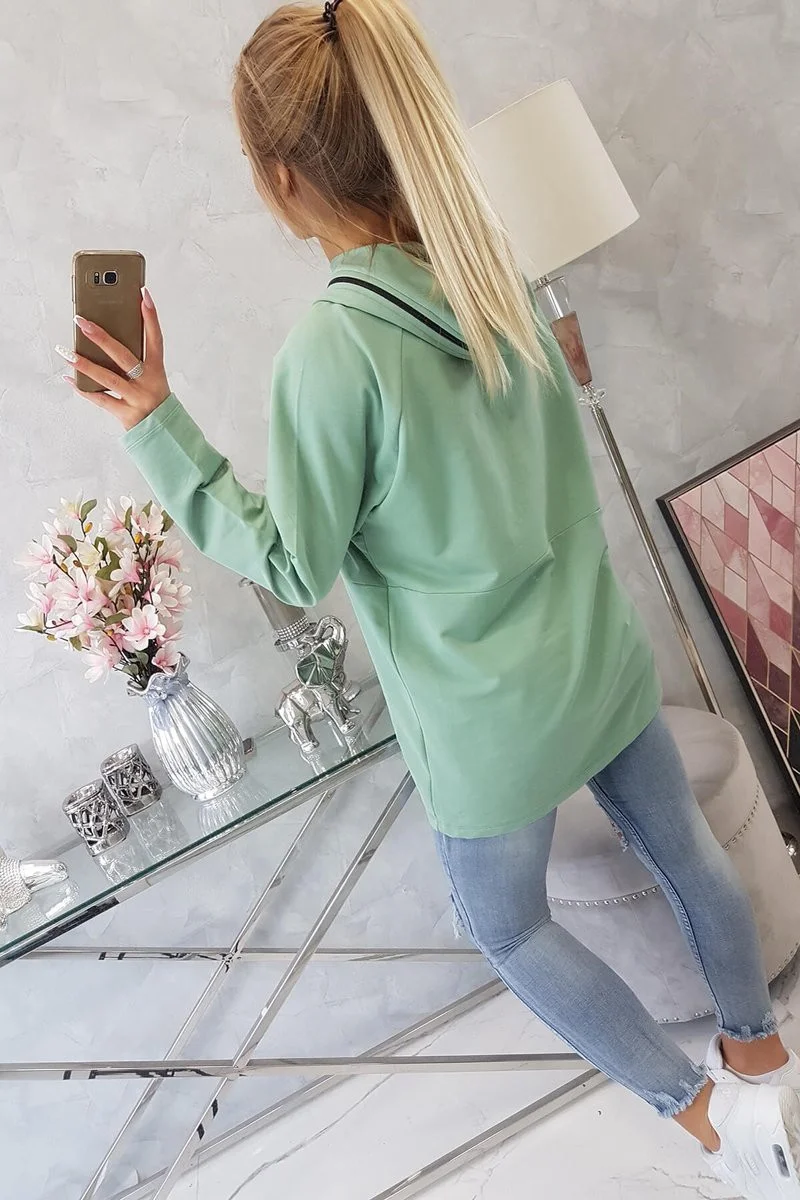 Tmavě mátová tunika na zip s kapucí Oversize UNI (obrázek 3)