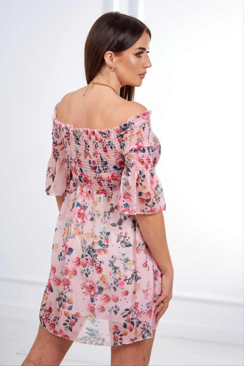 Španělské šaty s květinovým motivem pudrově růžové UNI