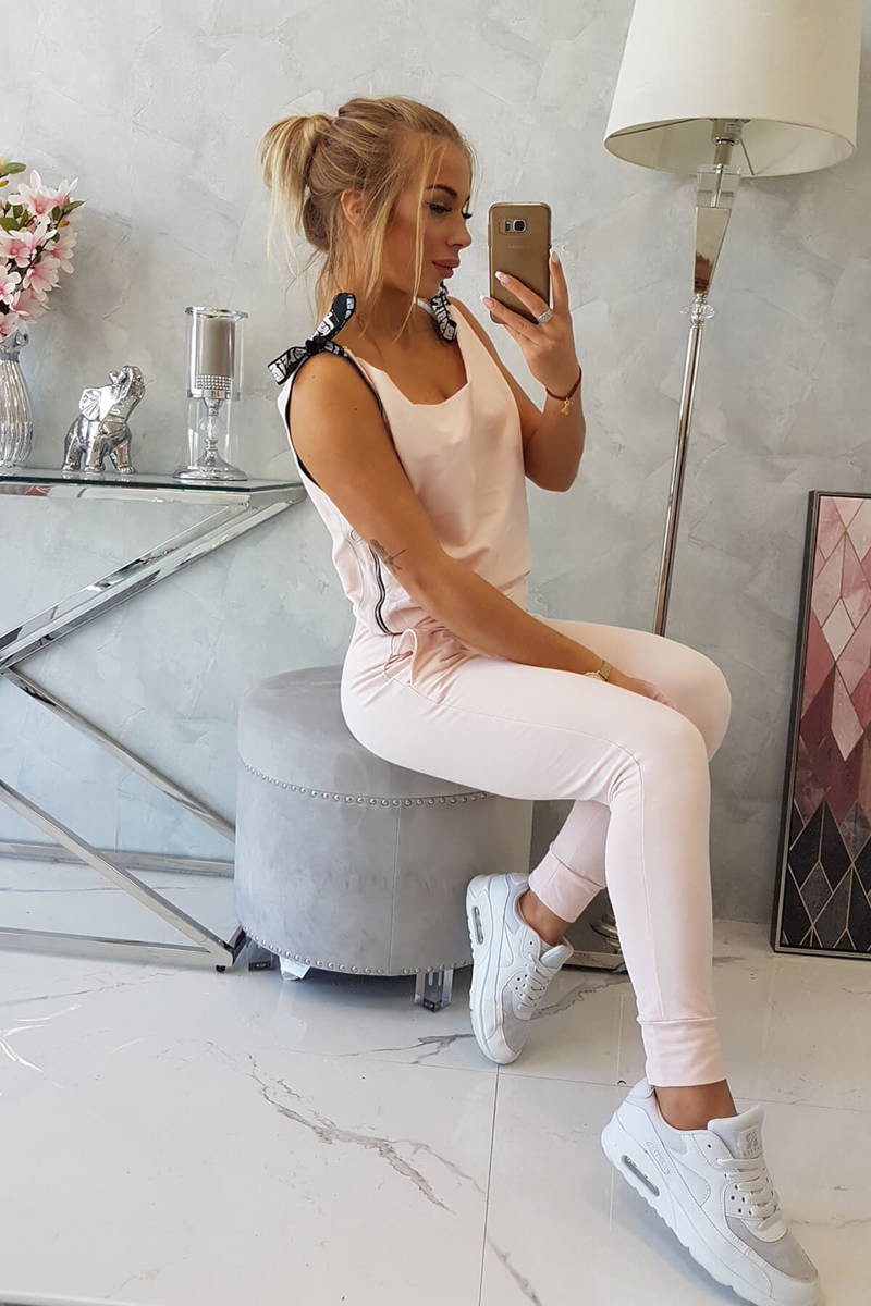 Kalhoty/oblek s nápisem selfie powder pink UNI