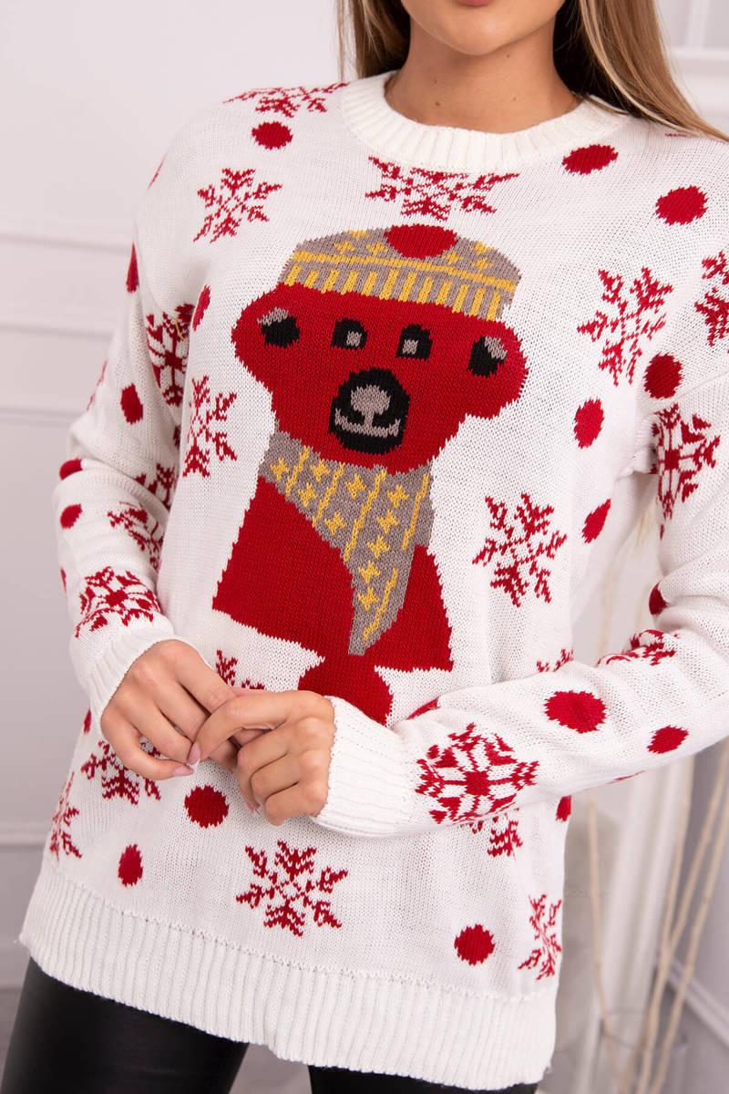 Vánoční svetr s medvídkem v barvě ecru UNI
