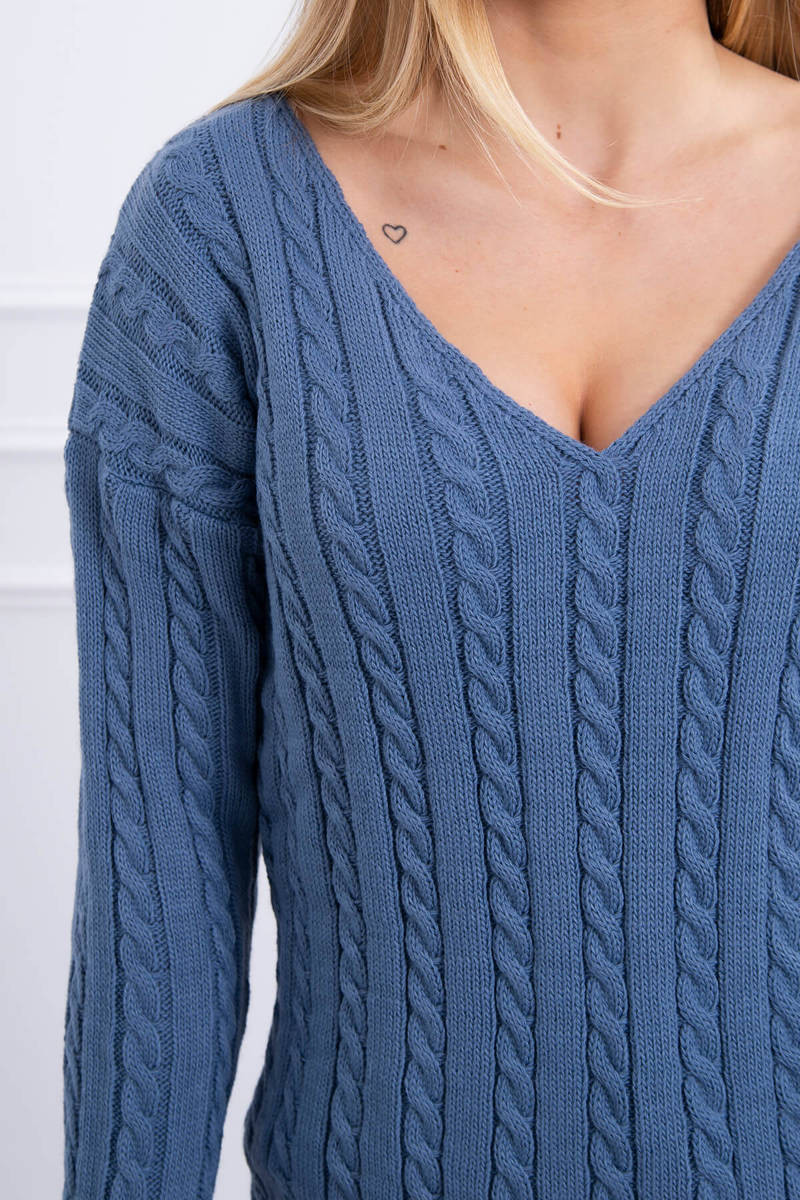 Pletený svetr s véčkovým výstřihem z džínoviny UNI