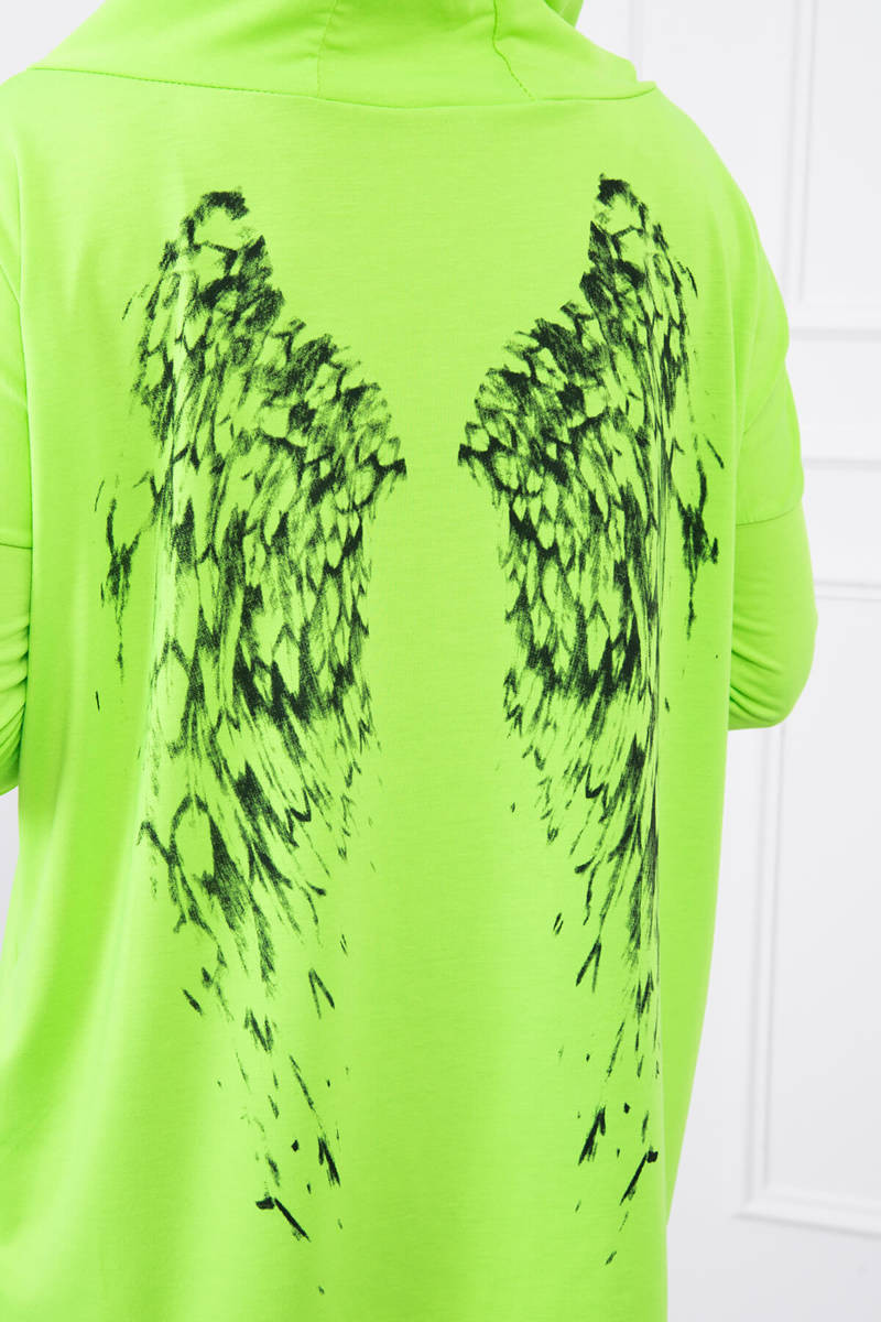 Mikina s potiskem křídel zelená neonová UNI