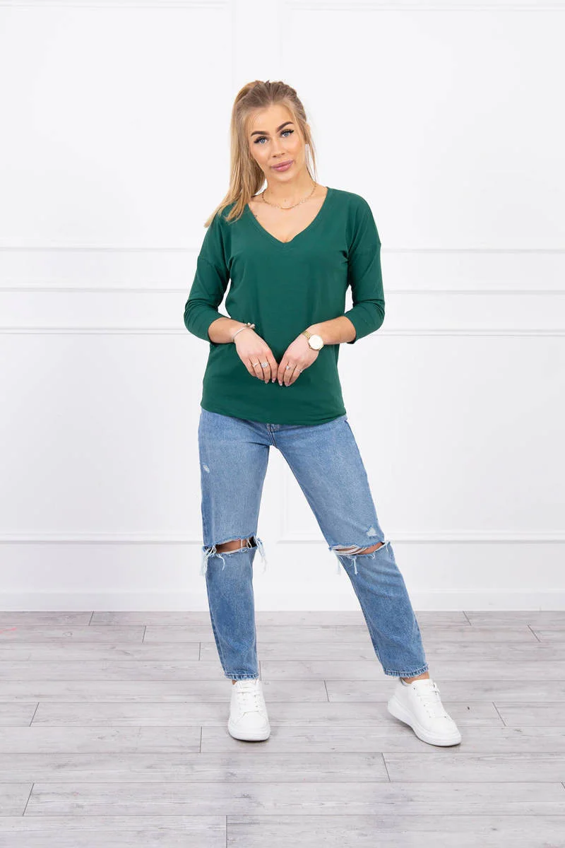 Blúzka s výstrihom do V zelená UNI