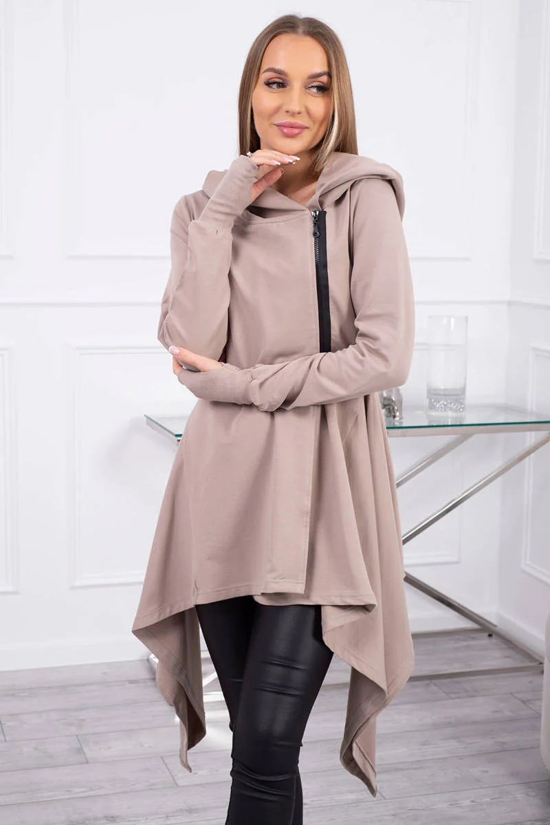 Mikina s kapucňou a zipsom na boku tmavo béžová UNI