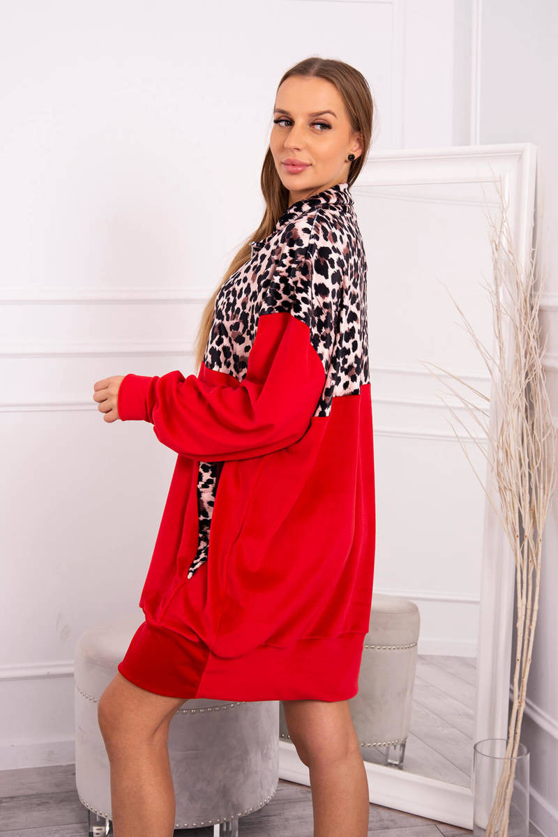 Velurové šaty s leopardím potiskem červené UNI