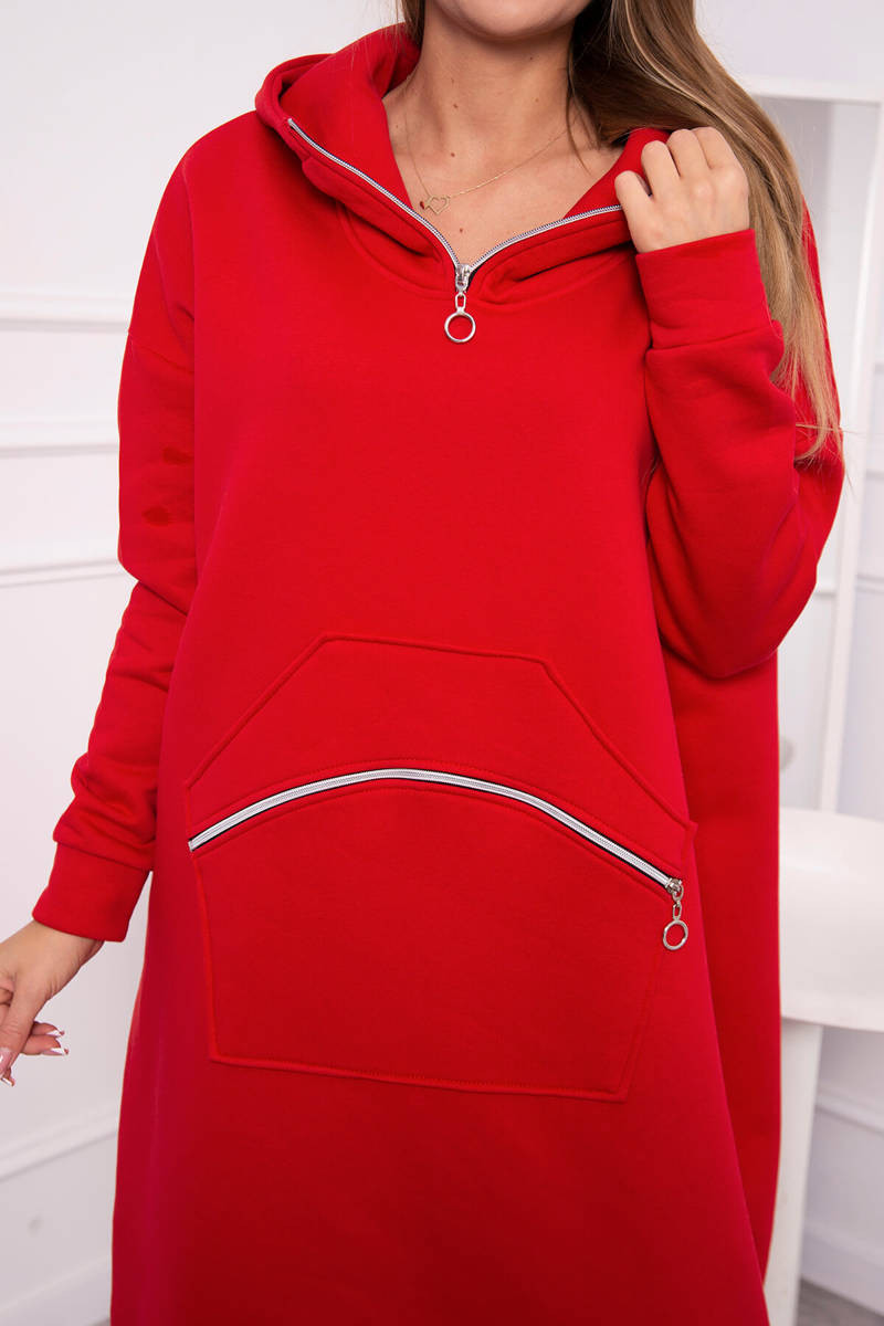 Zateplené šaty s kapucí červené UNI