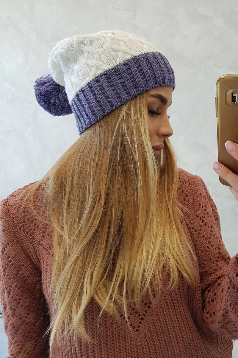 Bibiana fleecová čiapka K264 fialová+biela UNI