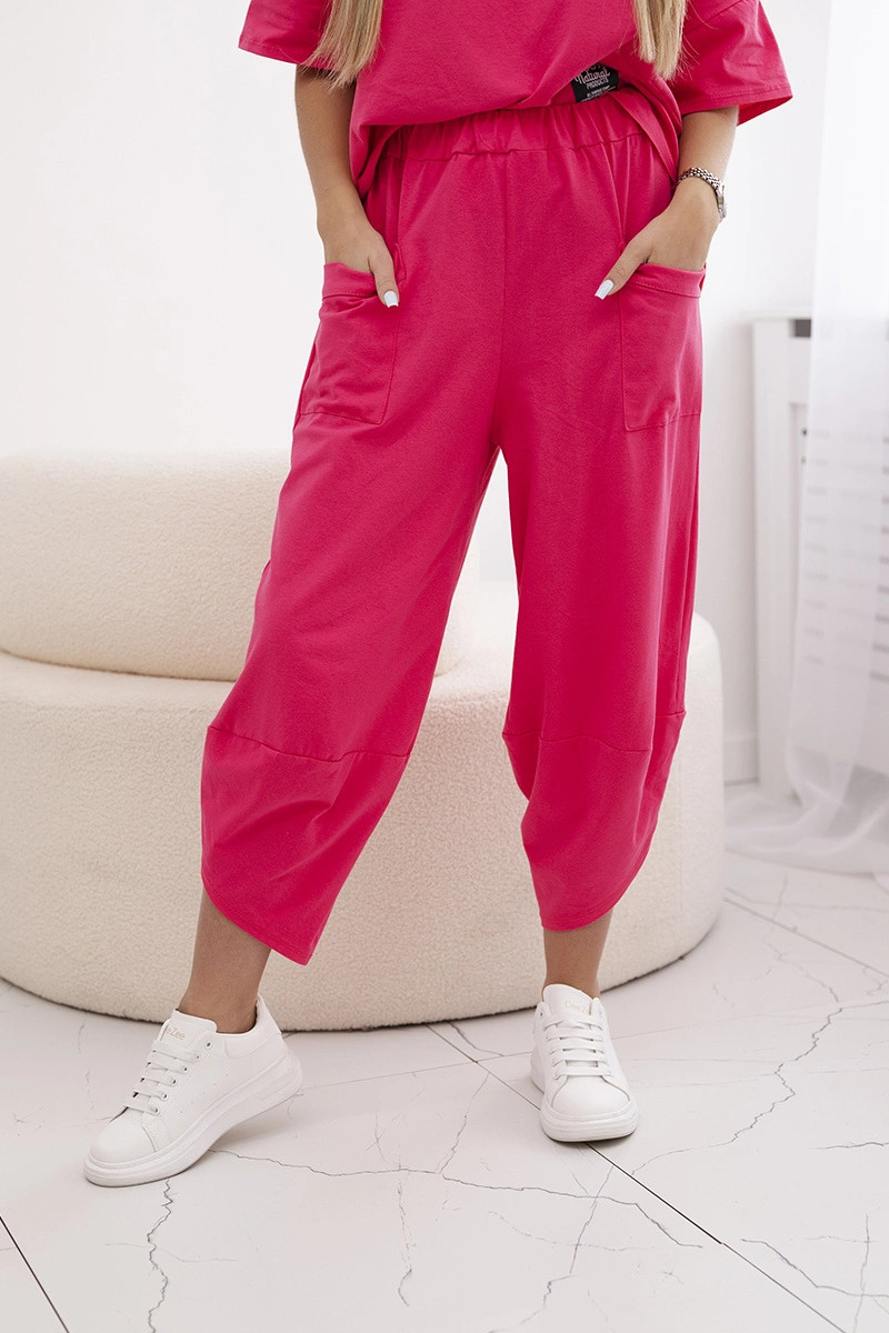 Bavlněný komplet halenka + kalhoty růžový
