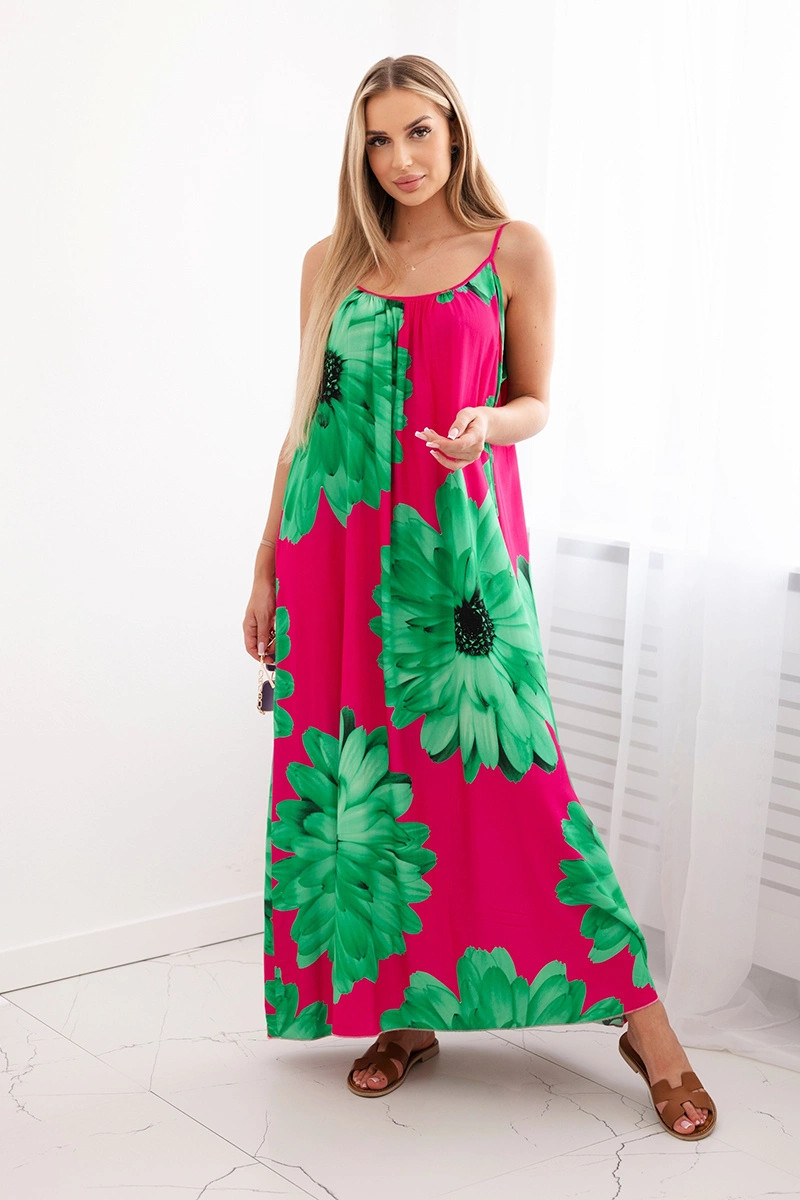 Viskózové šaty na ramínka s květinovým motivem zelený