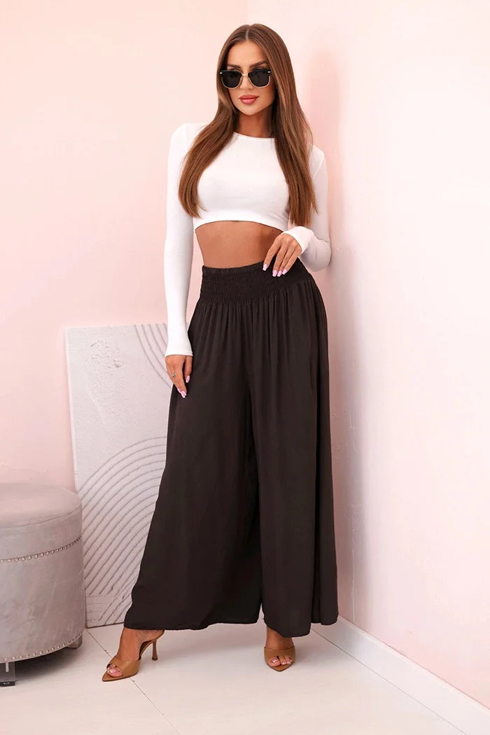 Kesi Dámské viskózové kalhoty Flora s elastickým pasem Barva: Hnědá, Velikost: UNI