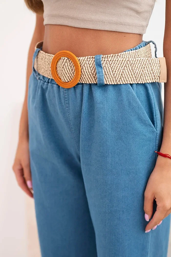 Dámske bavlnené nohavice so širokými nohavicami a opaskom z ľahkého denimu UNI