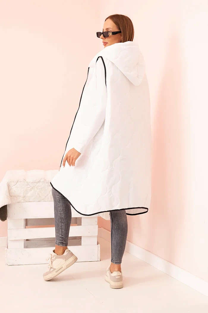 Dámská prošívaná vesta Plus Size s kapucí na zip bílá UNI (obrázek 3)