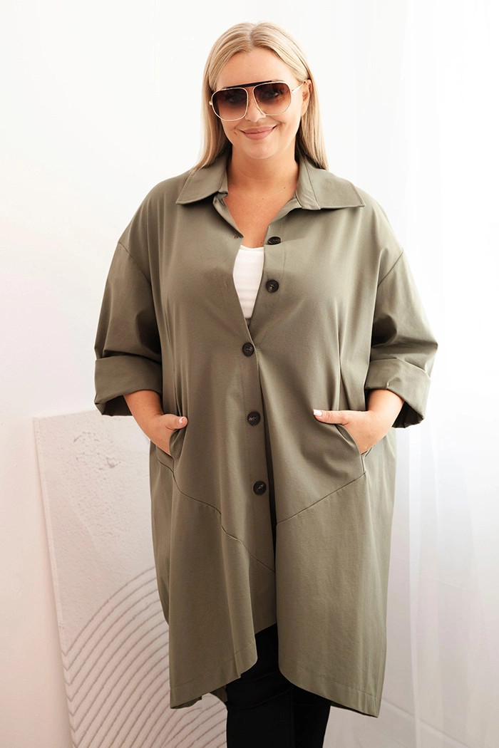 Dámska bunda Punto Plus Size s bavlnou a gombíkmi Khaki UNI