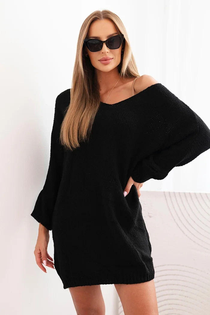 Dámske Plus veľkosť vlny V-neck šaty čierna UNI