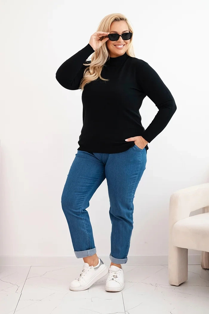 Dámský svetr Plus Size z viskózy s rolákem černý UNI (obrázek 4)