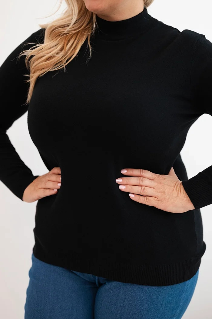 Dámský svetr Plus Size z viskózy s rolákem černý UNI (obrázek 3)