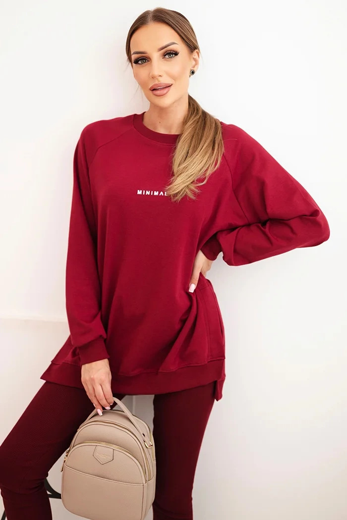 Polski Dámská bavlněná souprava PL15 - mikina a legíny s nápisem Minimal Barva: Bordó, Velikost: UNI