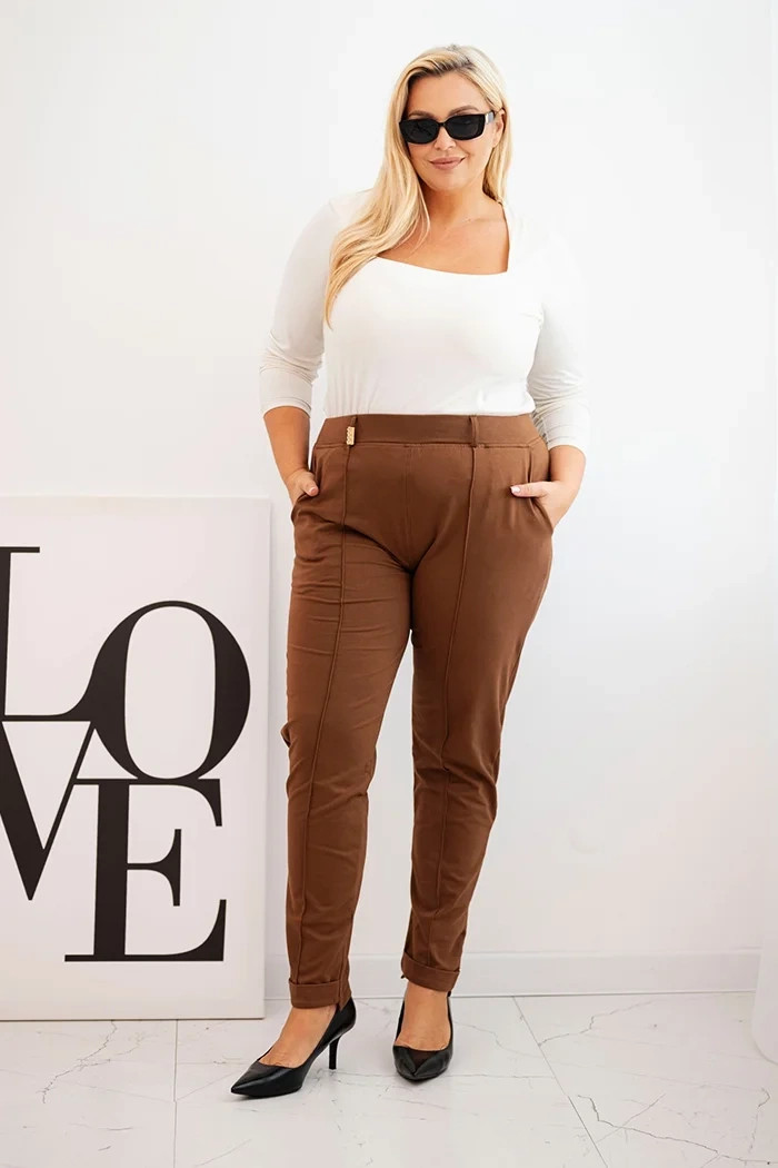 Dámské bavlněné kalhoty Plus Size s elastickým pasem camelové 9XL (obrázek 4)