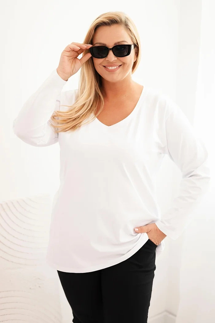 Kesi Dámská blůza Plus Size s výstřihem do V a dlouhým rukávem růžová Barva: Bílá, Velikost: 4XL/5XL