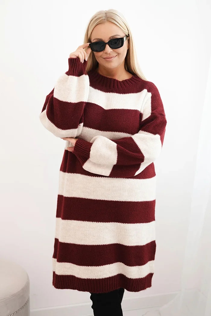 Dámske pletené Plus veľkosť pruhované sukne bordová UNI