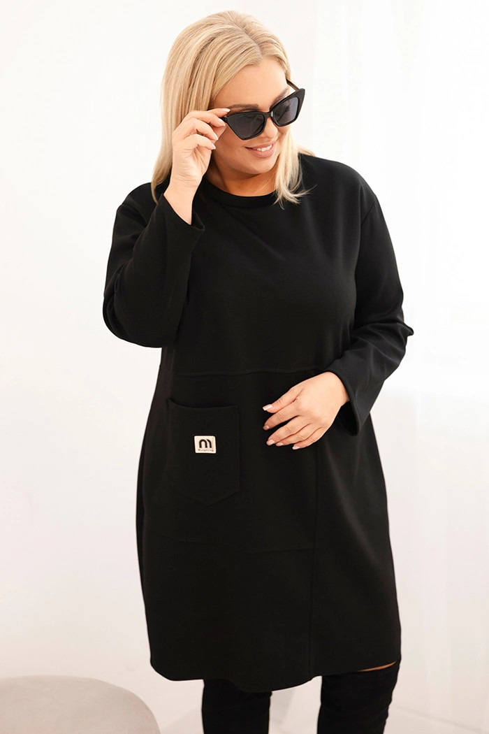 Dámské šaty Plus Size máslo s kapsou a rukávem 3/4 černá UNI (obrázek 4)