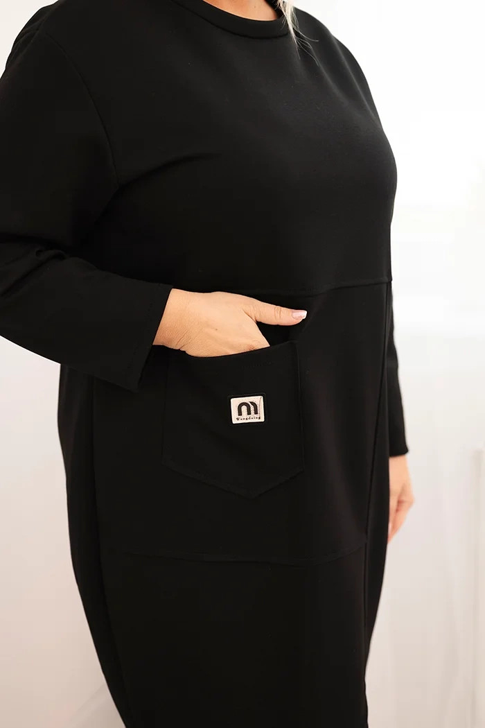Dámské šaty Plus Size máslo s kapsou a rukávem 3/4 černá UNI (obrázek 3)
