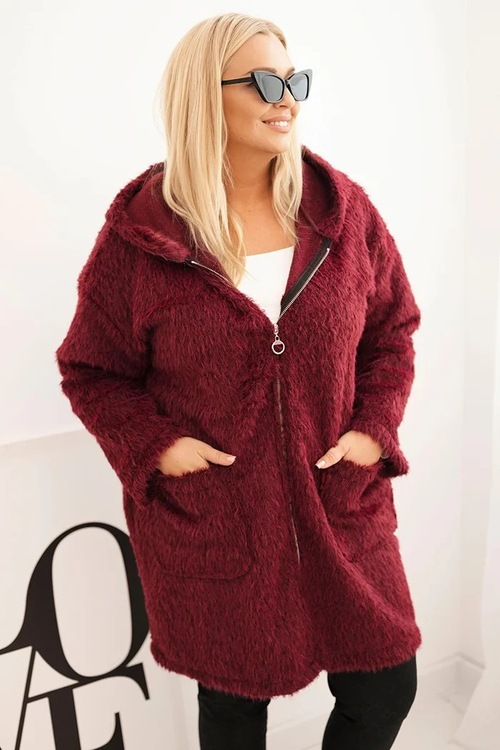 Kesi Dámský plášť Plus Size z viskózy se zapínáním na zip a kapucí Barva: Fialová, Velikost: UNI