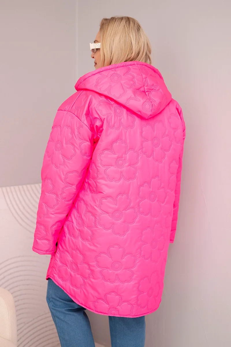 Dámská bunda Plus Size prošívaná s kapucí a nápisem HOPE růžový neon UNI (obrázek 4)