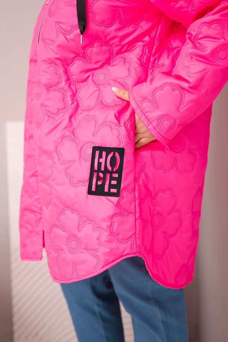 Dámská bunda Plus Size prošívaná s kapucí a nápisem HOPE růžový neon UNI (obrázek 3)
