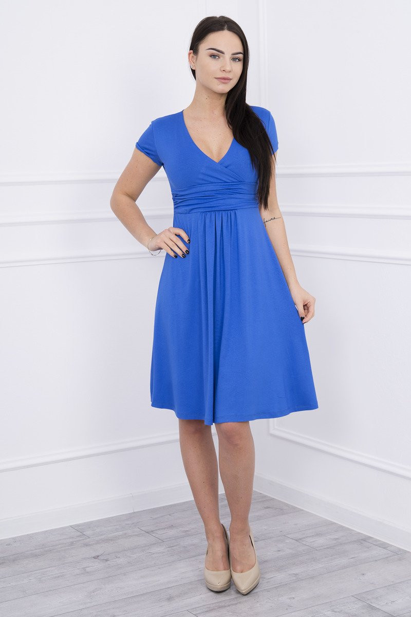 Šaty s výstřihem přes prsa, krátké rukávy, chrpově modré 4XL