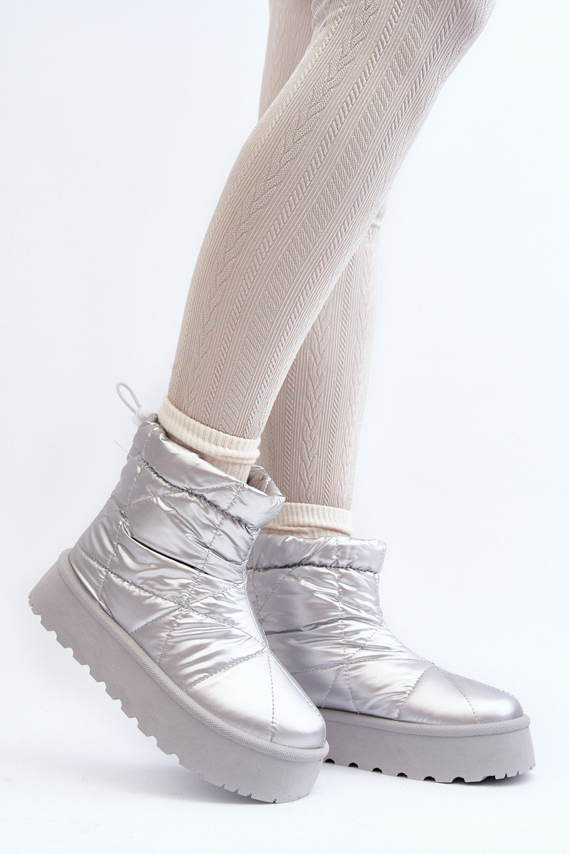 Śniegowce Damskie Na Masywnej Platformie Srebrne Fionia 39