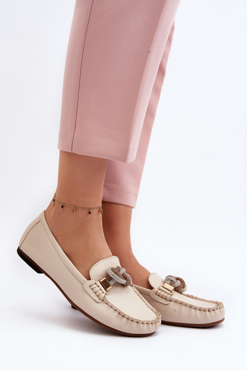 Dámské kožené mokasíny s ozdobou Laura Messi 2761 béžové 38
