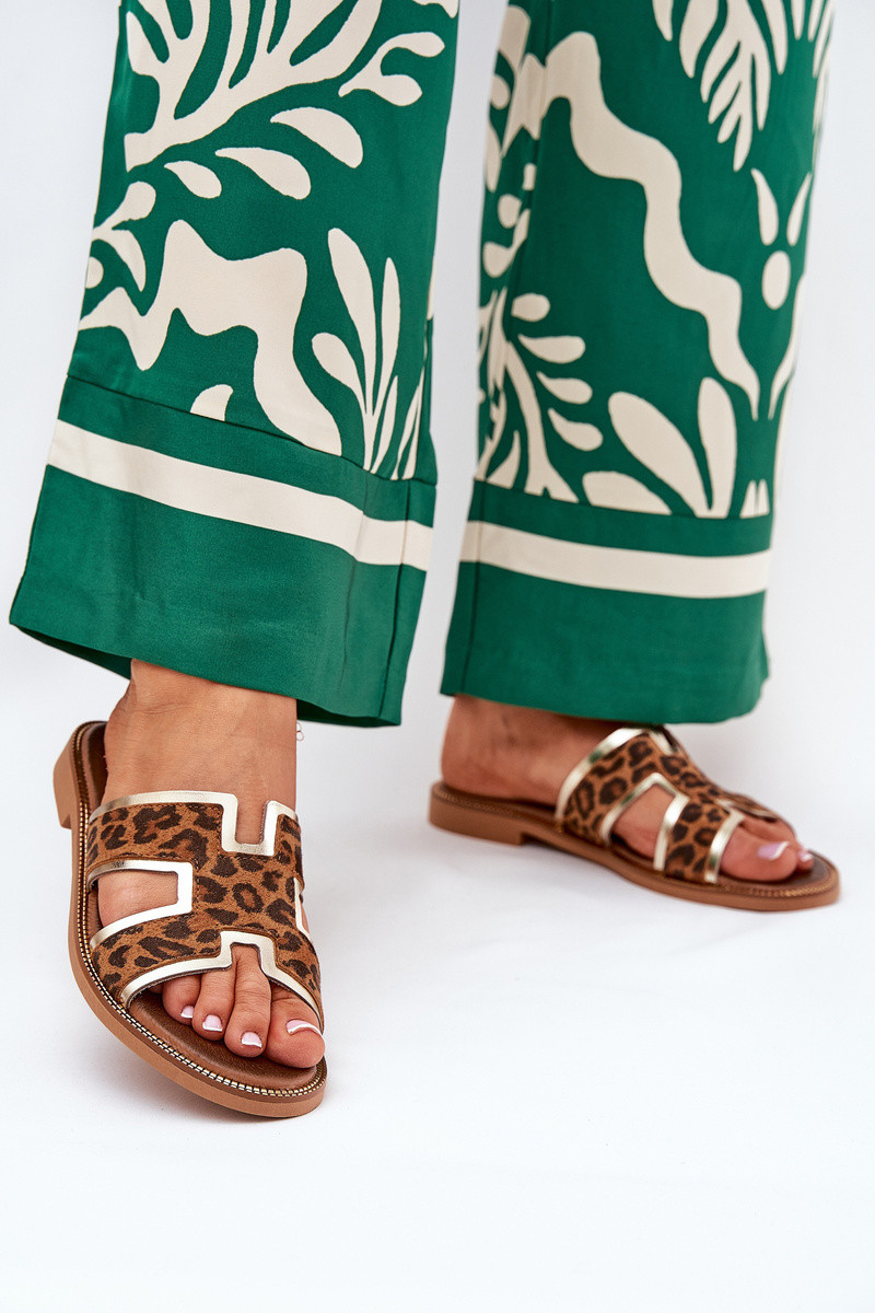 Kožené Ploché Klapky S Pantherou Zazoo 40383 Hnědé 39