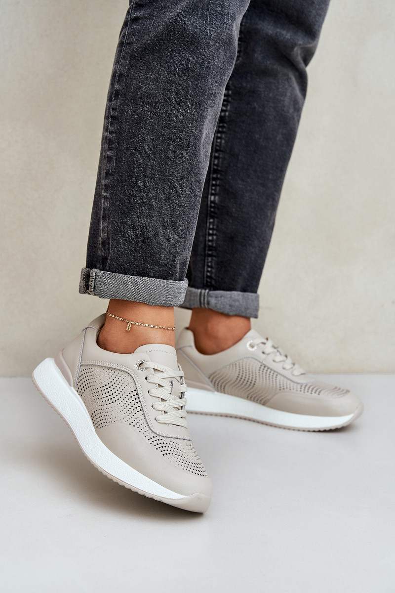 Kožené Sportovní Boty Tenisky Dámské S.Barski LR51-551 Béžové 38