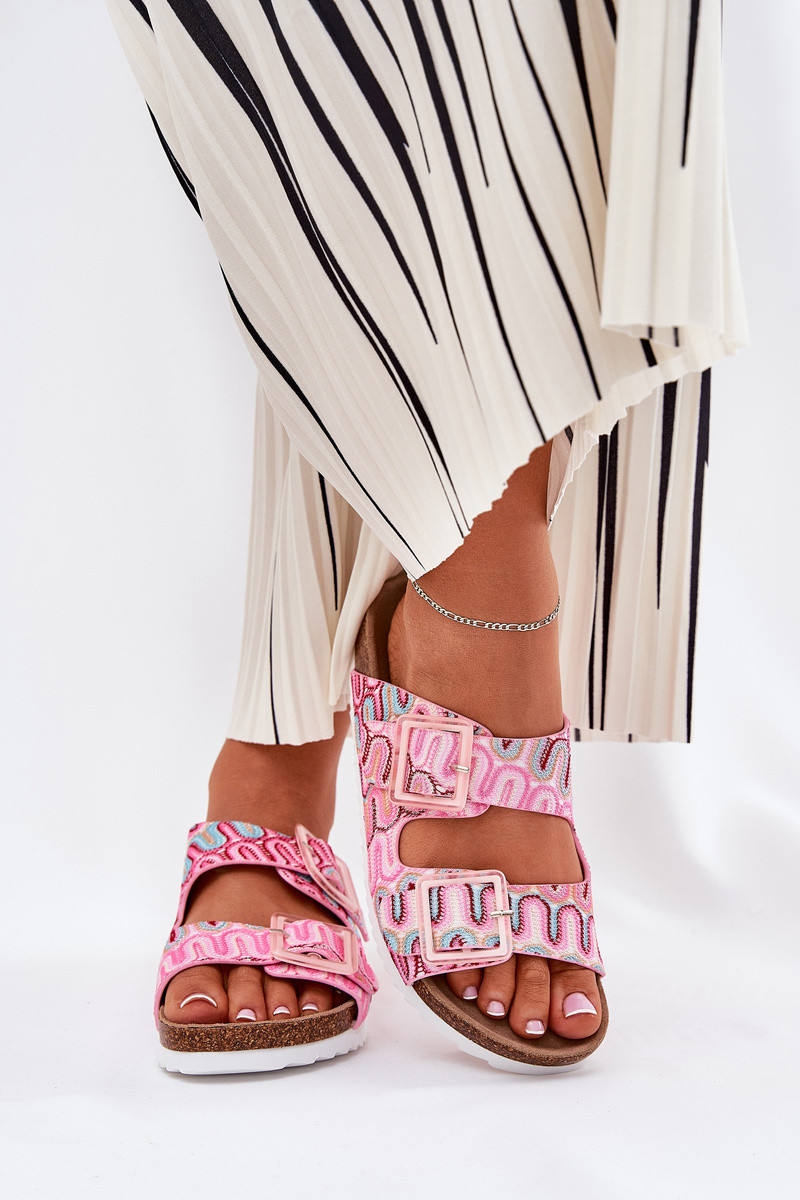 Dámské Pantofle S Přezkami A Brokátem Růžové S.Barski RB51-006 38