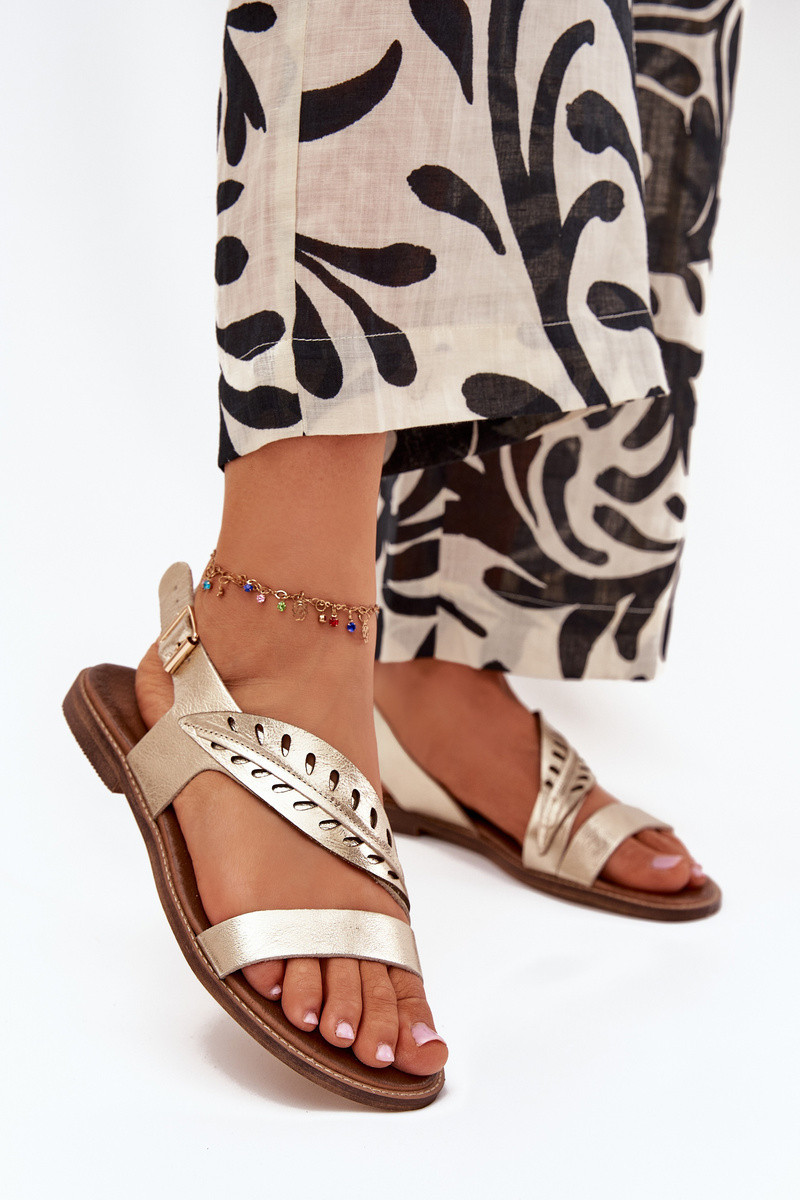 Dámské kožené sandály na plochém podpatku Zazoo 3688 zlaté 39