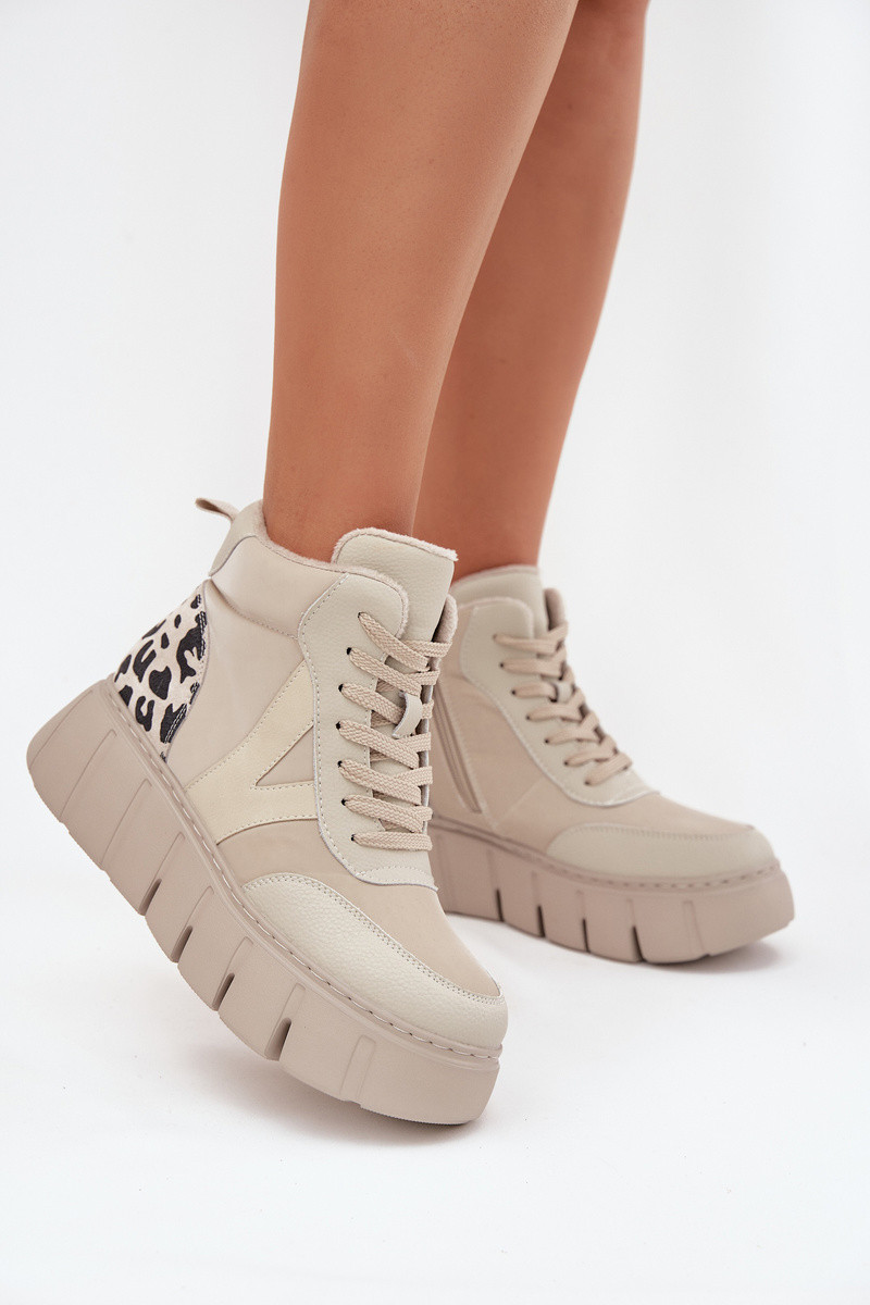 Kožené dámské kotníčkové boty na platformě vyhřívané Vinceza 66838 béžové 39