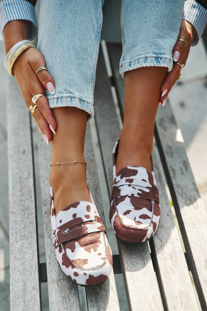 Loafersy Mokasyny Dámské Ploché V Látách Hnědo-Bílé Soreline 41