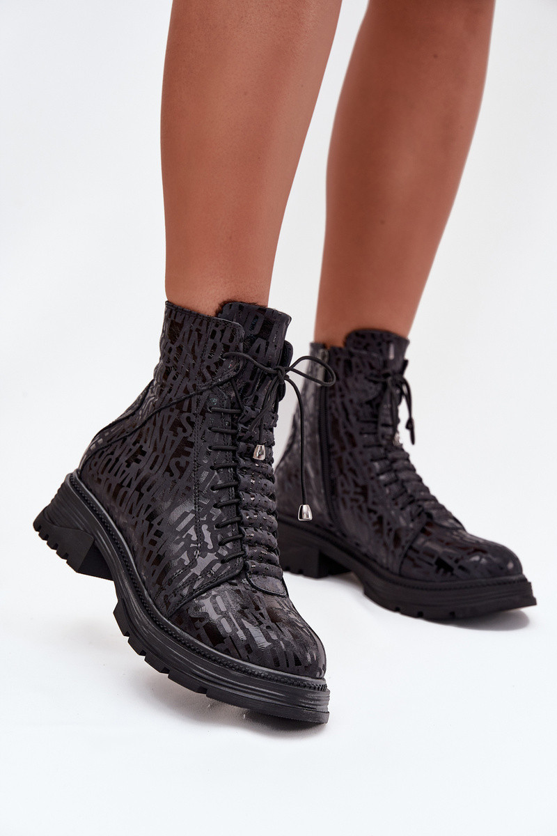 Skórzane Botki Workery Damskie Ocieplane Na Zamek Artiker 57C2257 Czarne 38