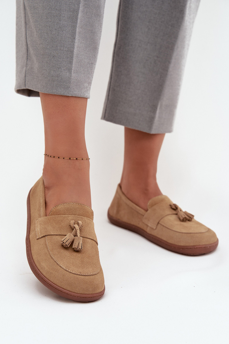 Kožené semišové mokasiny typu barefoot Zazoo 322 béžové 35