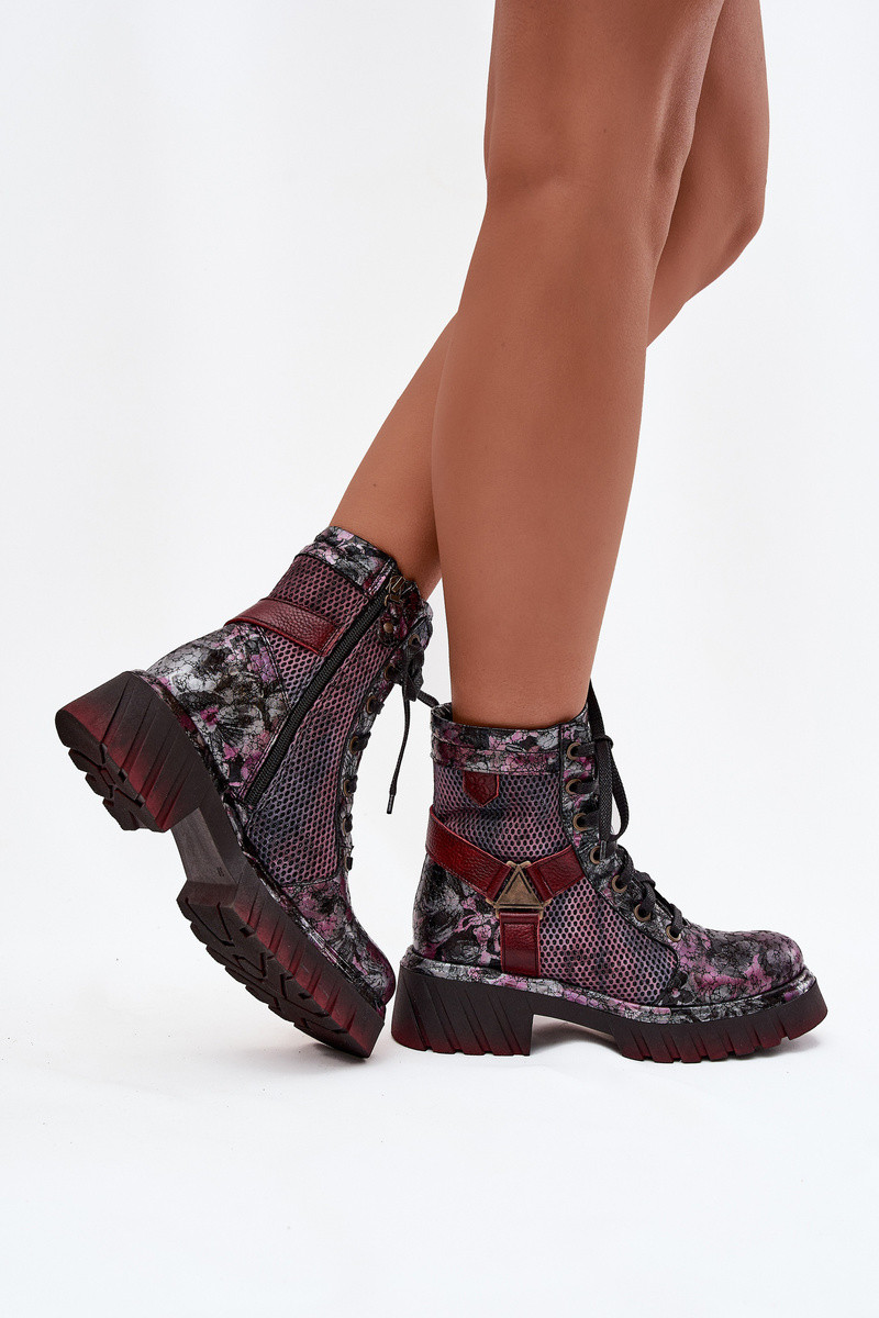 Skórzane Botki Workery Damskie Maciejka 07072-23 Bordowe 41