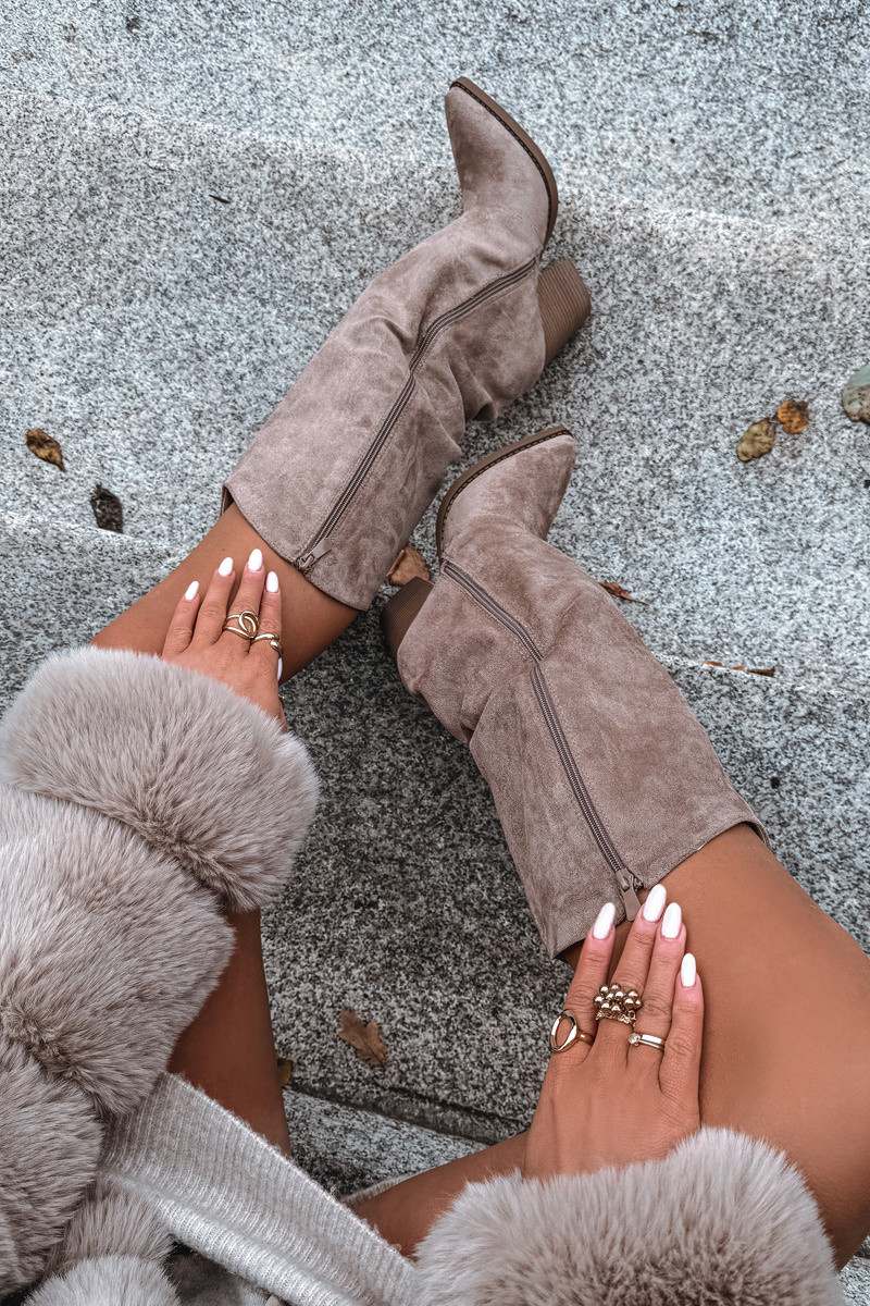 Ocieplane Kozaki Kowbojki Na Słupku Z Eko Zamszu Beżowe Mavine 37