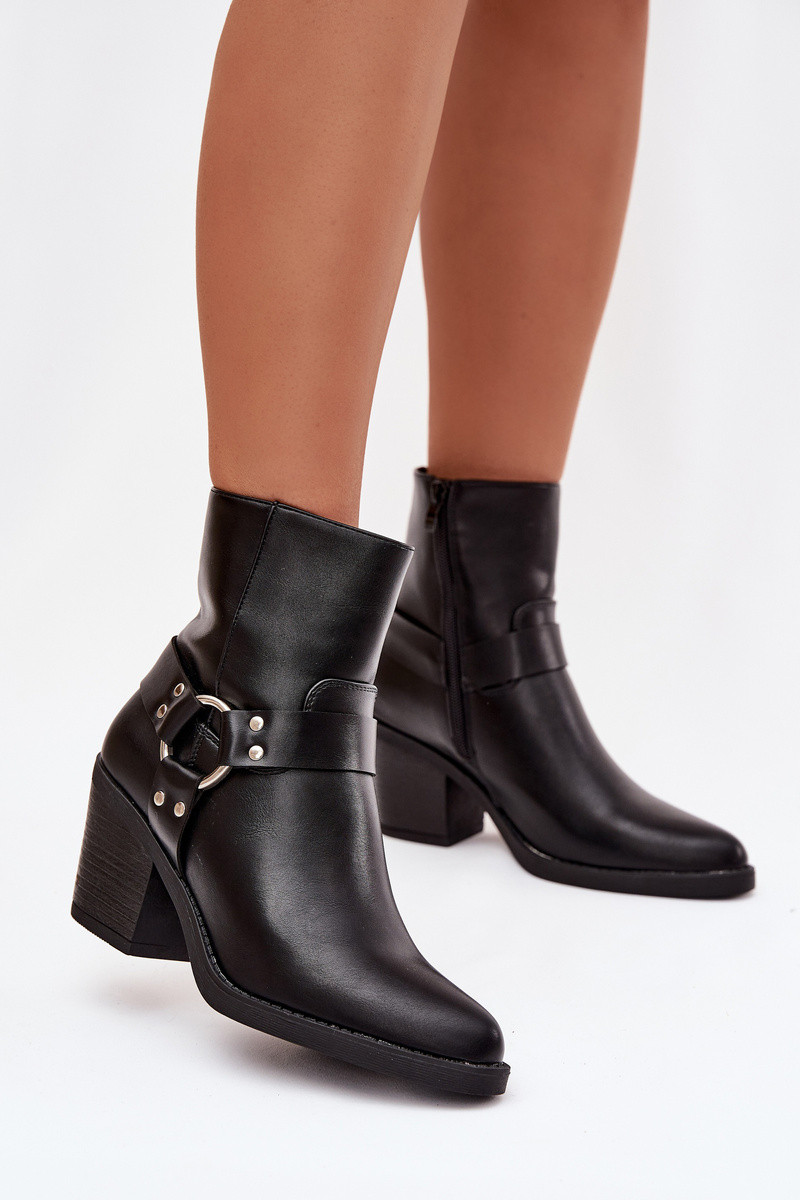 Zateplené dámské kotníkové boty na podpatku s ozdobným prvkem černé Jurelle 38