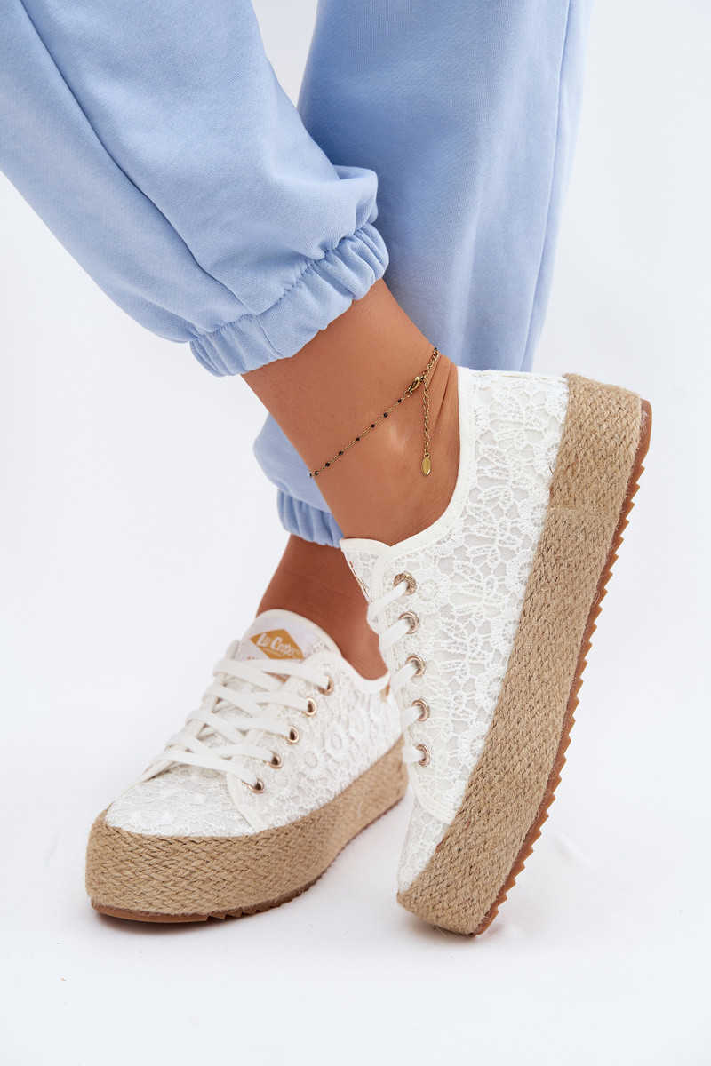 Krajkové tenisky espadrilky na platformě Lee Cooper LCW-26-31-4326 Bílé 41