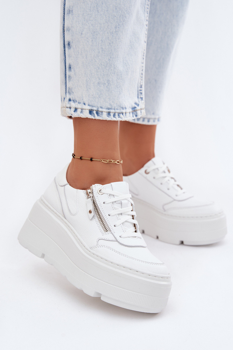 Dámske kožené tenisky na pevnej platforme Zazoo N1084 White 38