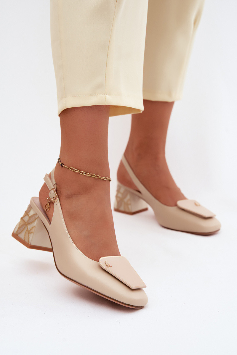 Kožené topánky na podpätku so zdobením Artiker 58C0672 Beige 40